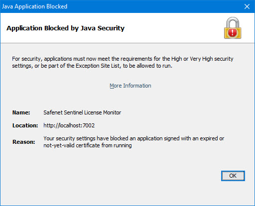 application blocked by java security