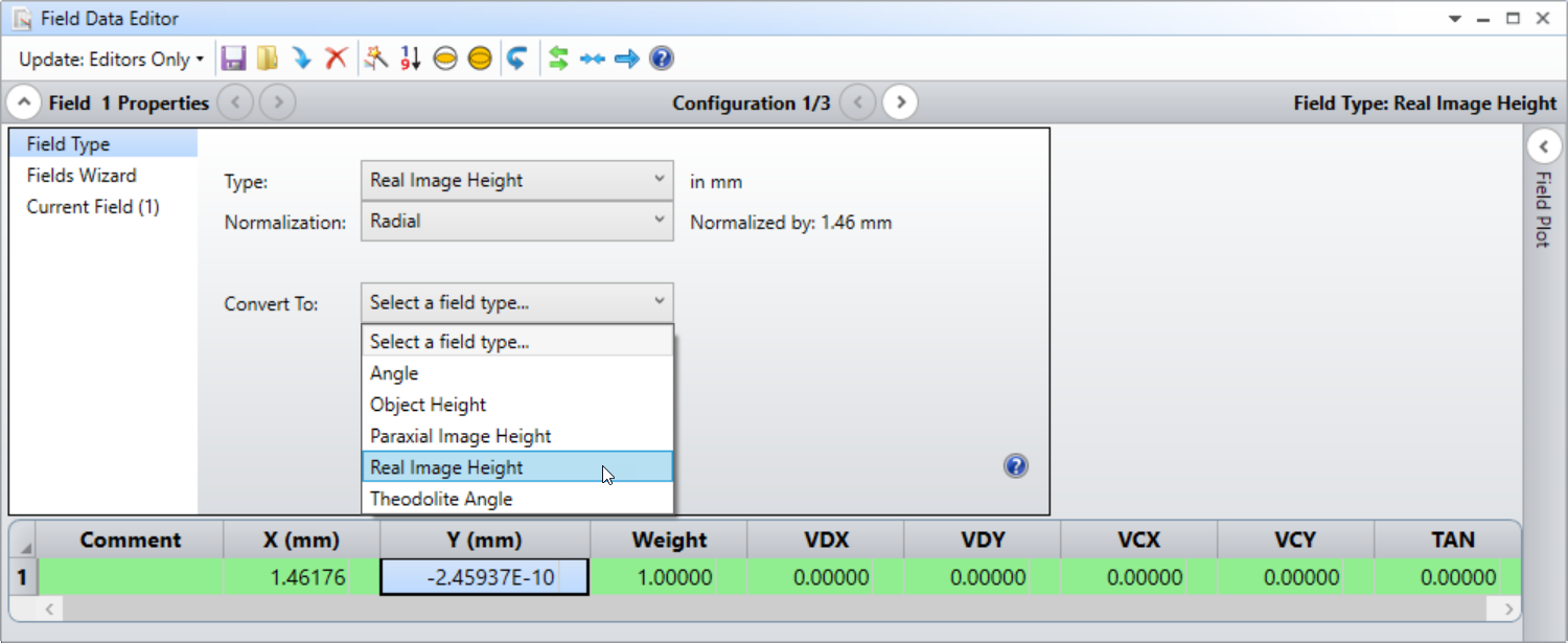New Field dialog