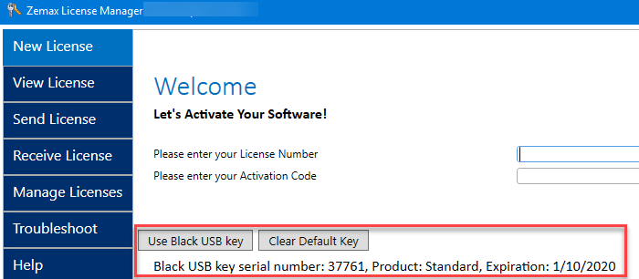 Black USB license in June 2019 License Manager