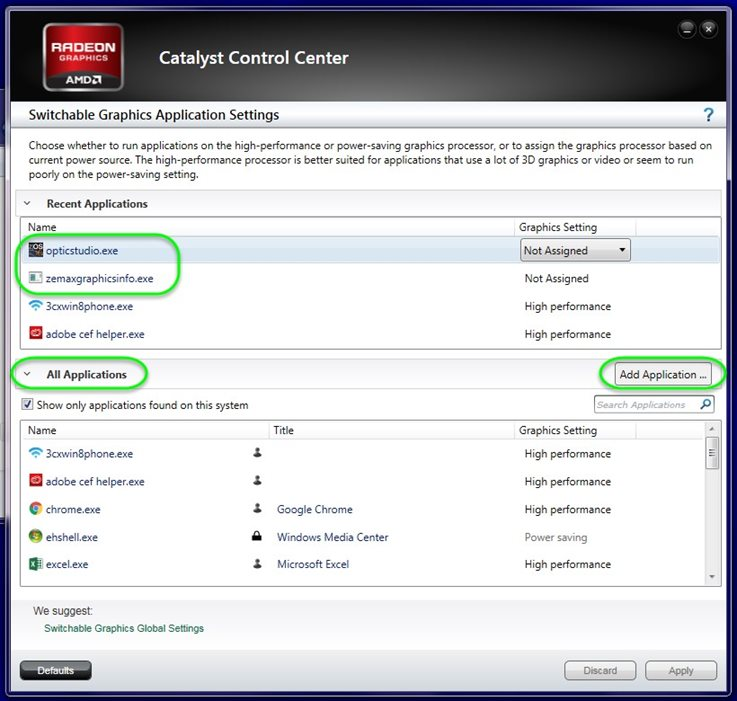finding 'opticstudio.exe' in AMD software