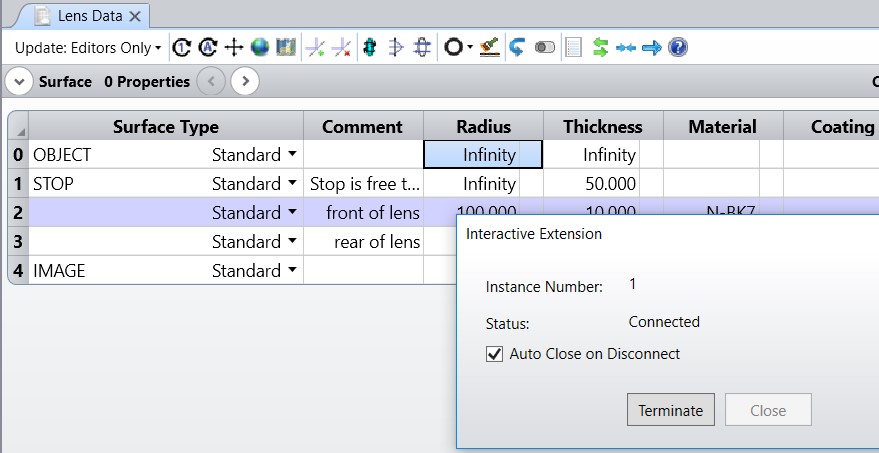 OpticStudio displaying the created file
