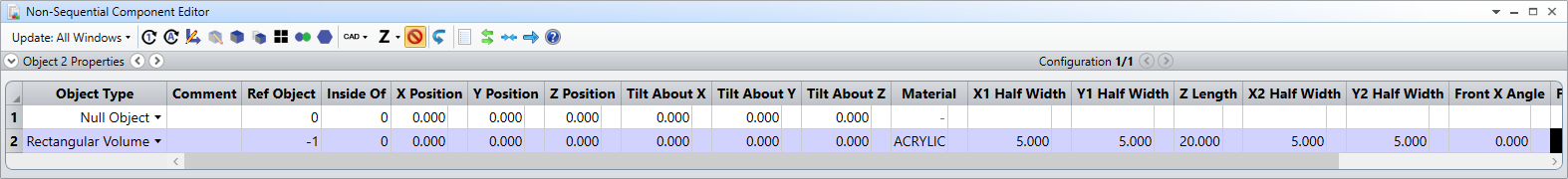 Parameters for the Rectangular Volume