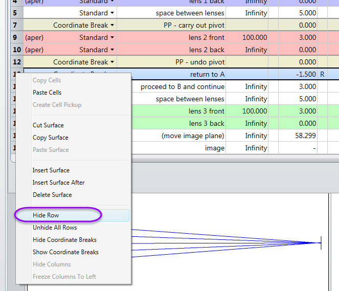 Simplifying the Lens Data Editor by hiding the lines used to define the off-axis pivot point