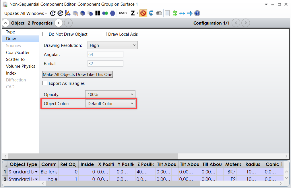 object 1 properties