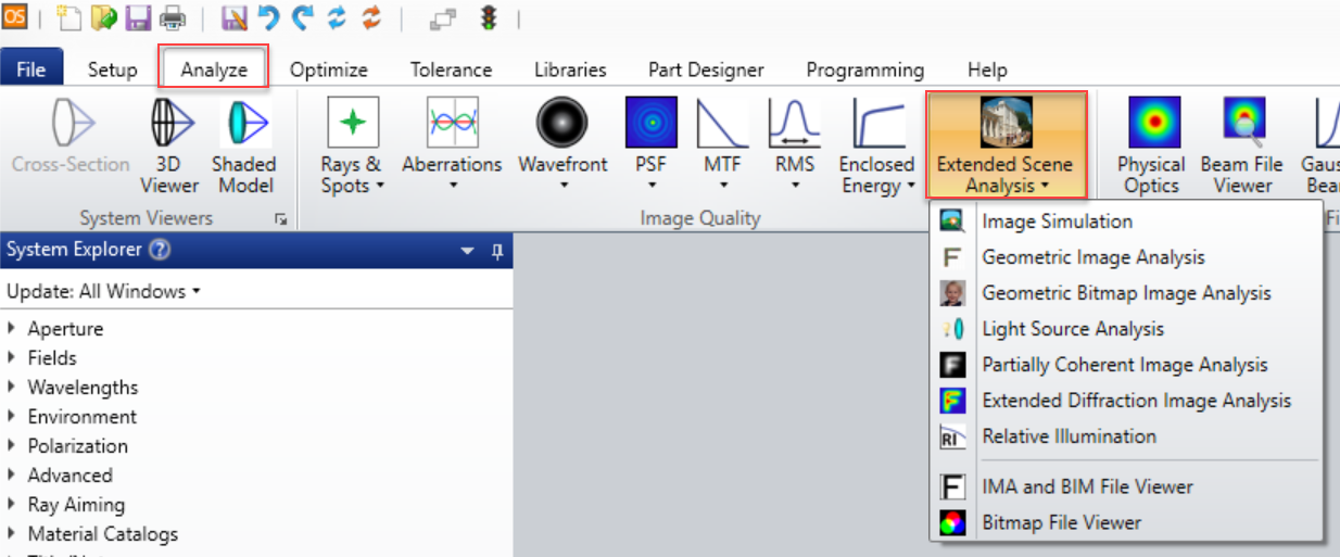 Image Simulation menu