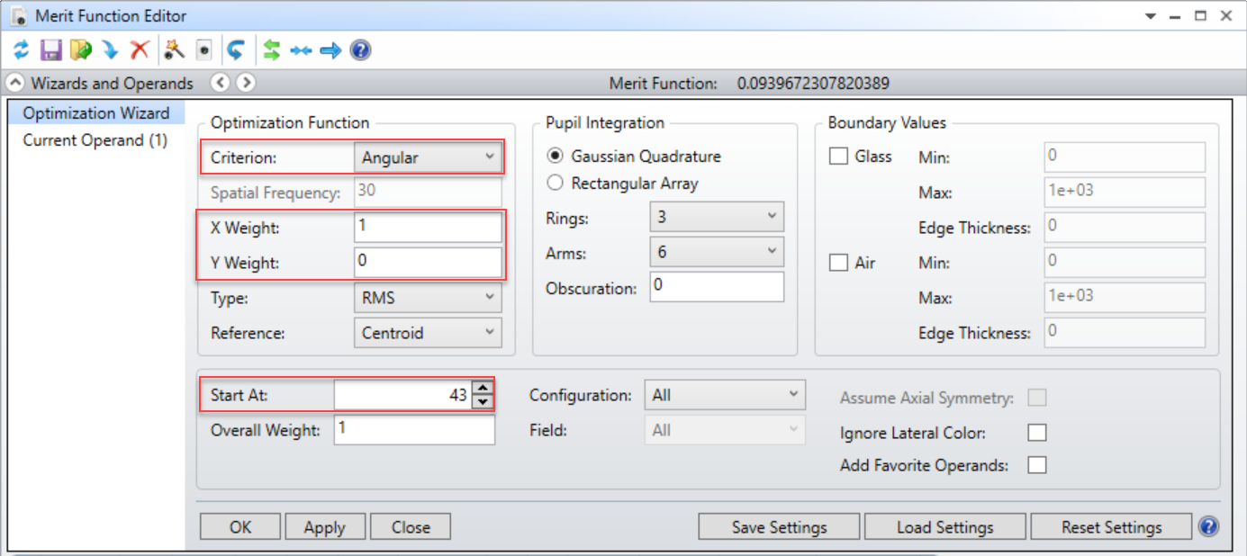 Now minimize the angular deviation in x